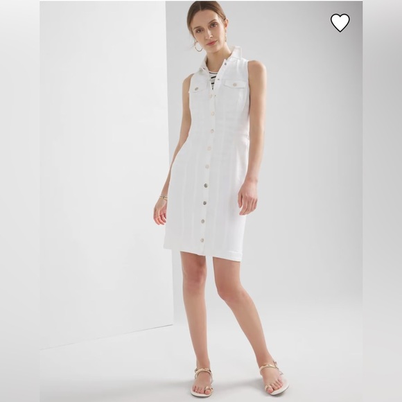 WHBM .. Petite Denim Halter Sheath Dress, details of the belt loop at the waist. - Picture 1 of 16